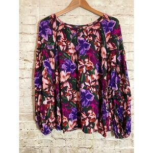 Time And Tru Peasant Top Womens 1X Dark Romantic Florals Balloon Sleeve Boho